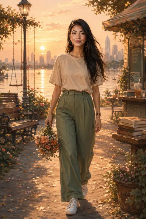Golden Hour Lakeside Stroll Portrait