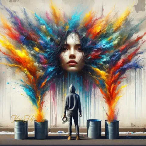 Street Artist Creates Vibrant Portrait