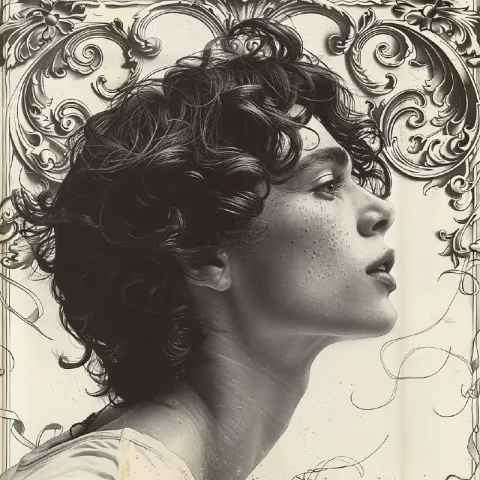 Ornate Beardsley-Style Drawing With Intricate Border