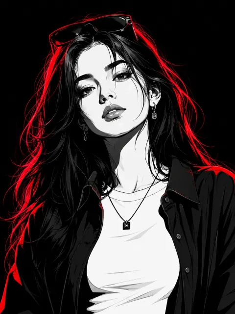 Red Neon Edge Light Vector Portrait