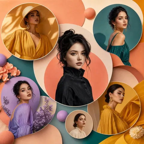 Fashion Magazine Circular Portrait Collage
