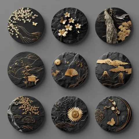 Japanese Stone Instagram Highlight Icons in Black and Gold