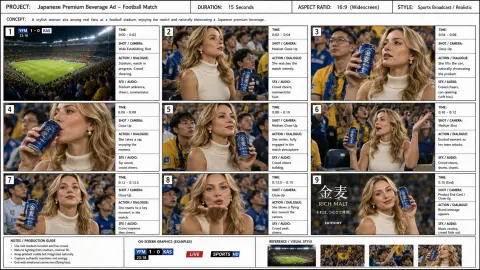 Cinematic Stadium Drink Ad Storyboard