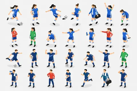 Isometric Football Player Poses Set