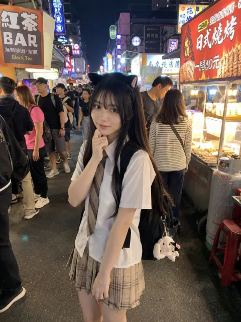 Cat Ear Girl at Night Market