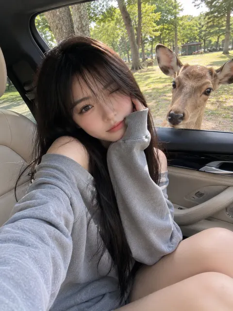 Deer Peeks at Girl in Car