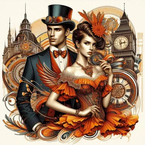 Steampunk Couple with Vintage Clock