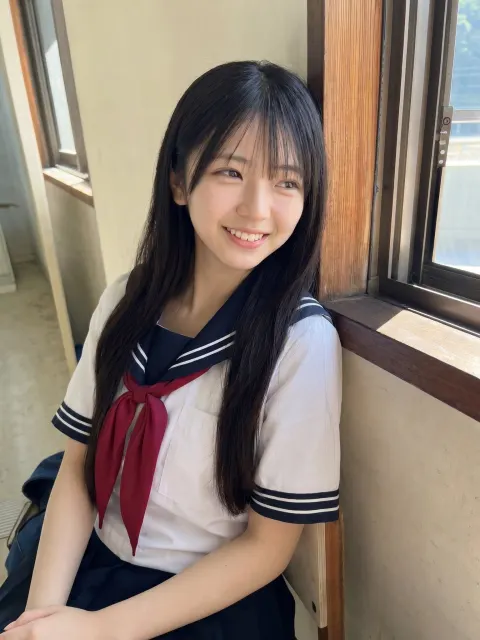 Japanese Schoolgirl Window Portrait