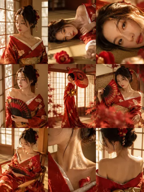 Crimson Kimono Cinematic Portrait
