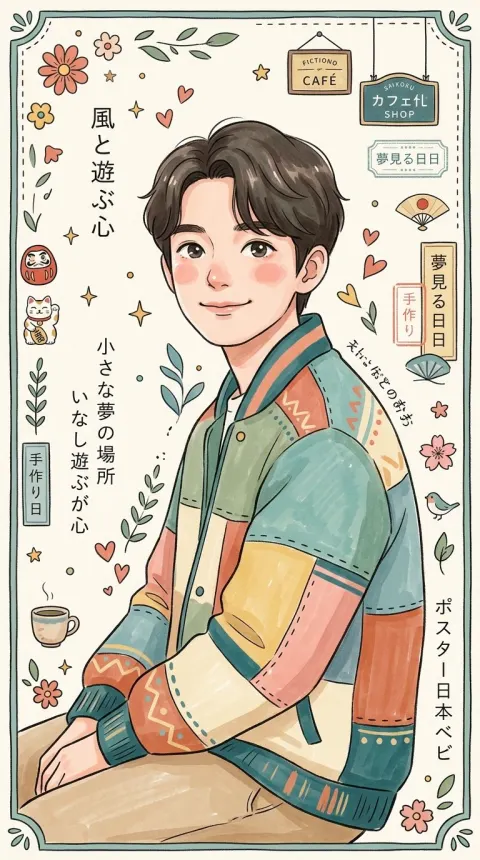 Whimsical Japanese Folk Art Illustration