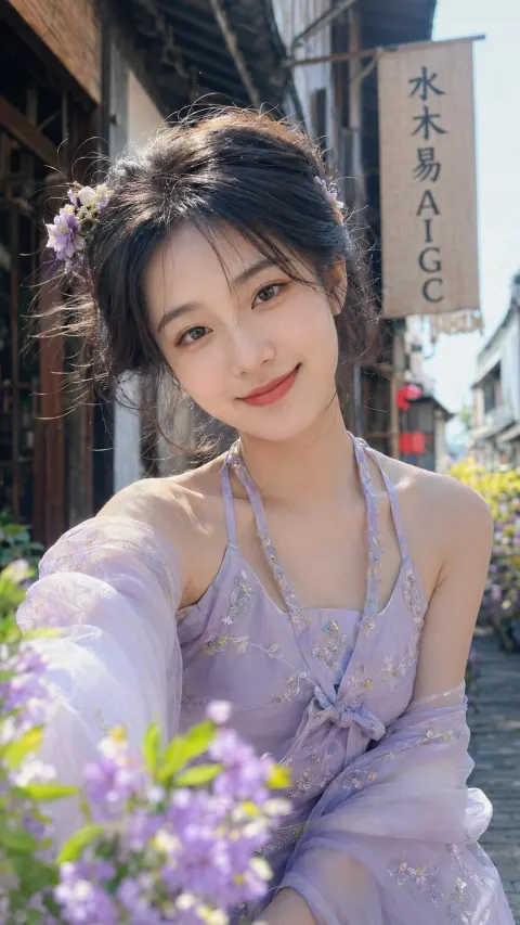 Purple Hanfu Dream in Old Town