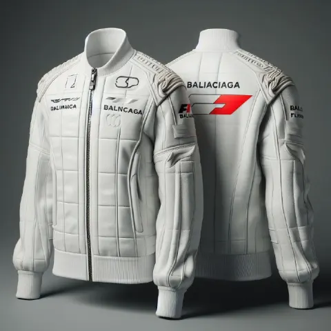 White F1 Racing Jacket Mockup Front and Back Views