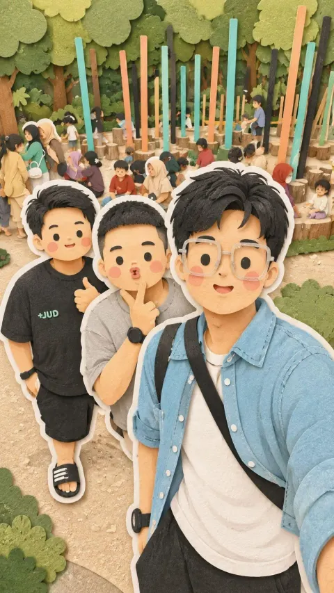 Kawaii Family Travel Paper Collage