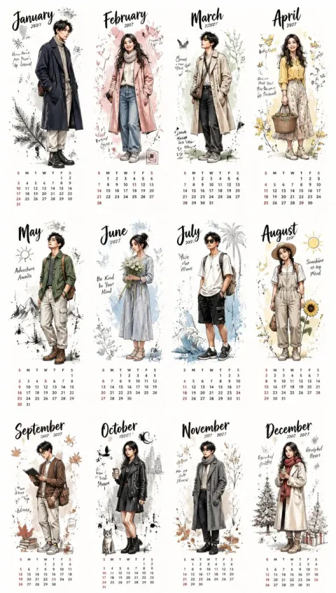 Korean Style 2027 Illustrated Calendar