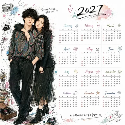 2027 Korean Illustration Desk Calendar