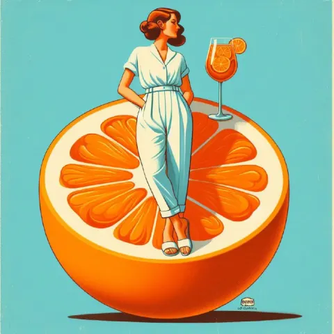 Art Deco Poster of Woman With Aperol Spritz on Orange