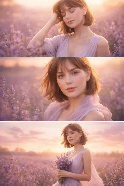 Sunrise Lavender Field Triptych