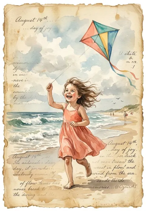 Vintage Beach Kite Girl