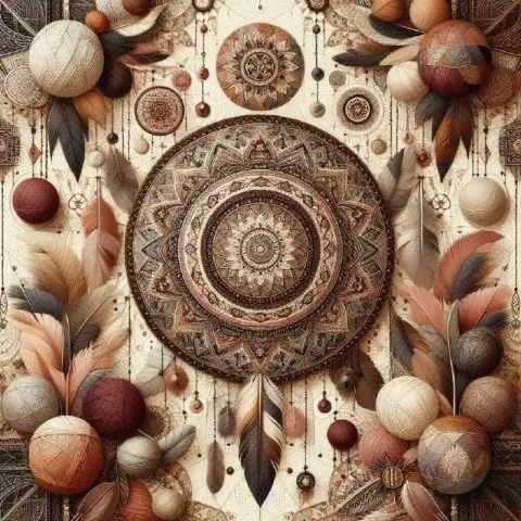 Boho Yarn Print With Mandalas Feathers and Dreamcatchers
