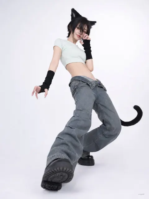 Playful Cat Paw Pose Girl