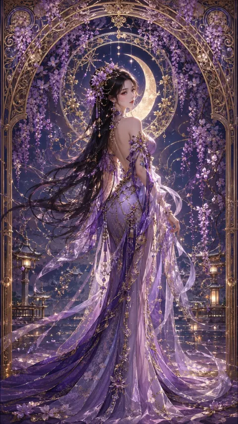 Wisteria Moonlight Art Nouveau Portrait