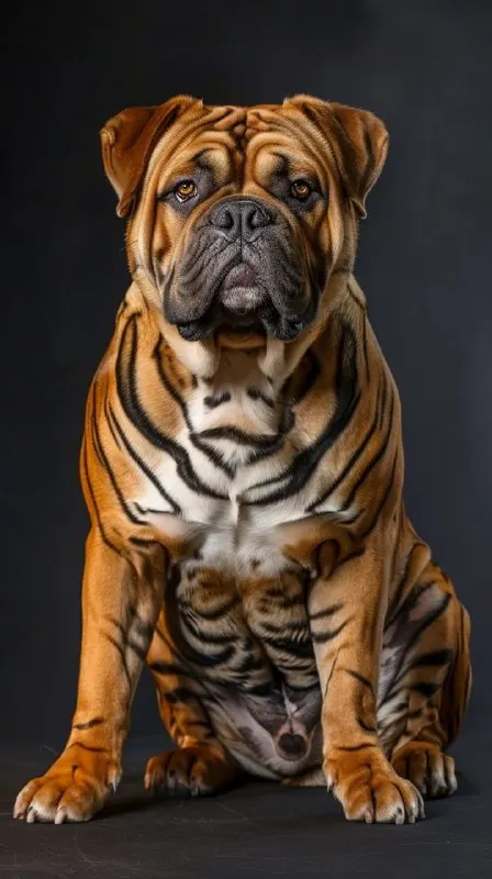 Bulldog and Tiger Hybrid Creature on Plain Background