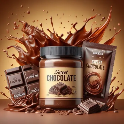 Sweet Chocolate Jar Packaging With Dynamic Splash Photo