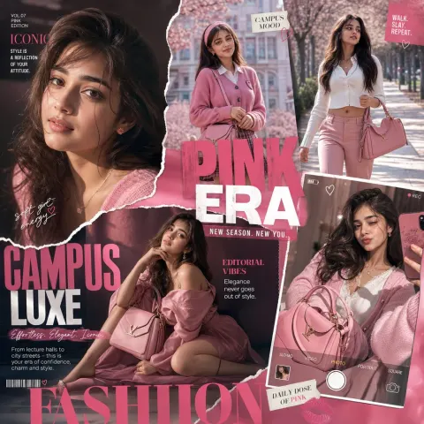 Pink Campus Luxe Fashion Collage