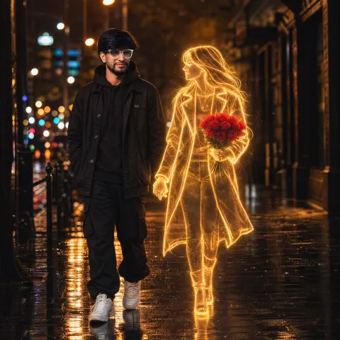 Rainy Night Walk With Hologram Lover