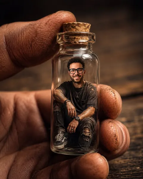 Miniature Man in Glass Bottle