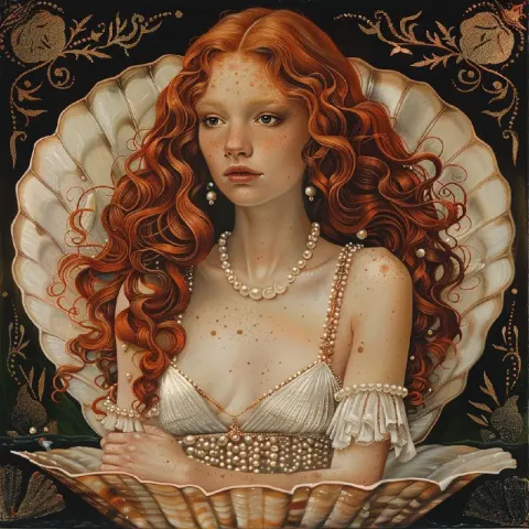 Red-Haired Girl in Shell Birth of Venus Style Painting