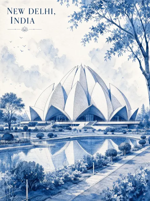 Blue Lotus Temple Travel Poster