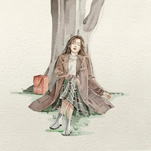 Watercolor Anime Girl Illustration