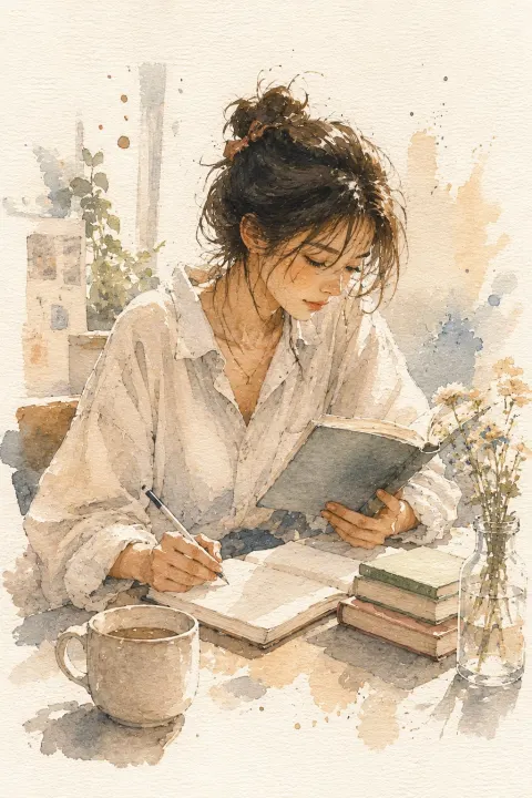 Serene Watercolor Reading Moment