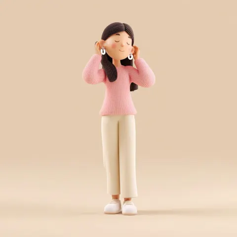 3D Girl Admiring Earrings