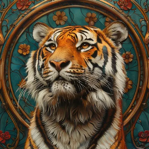 Great Tiger Portrait in Alphonse Mucha Style