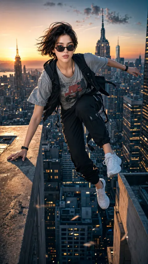 Rooftop Parkour Queen Leaps Skyline