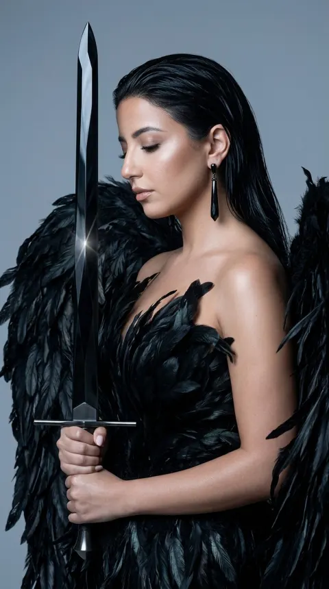 Obsidian Angel With Blade