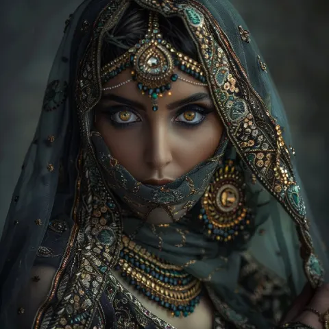 Indian Elvish Woman in Intricate Veiled Attire Photo
