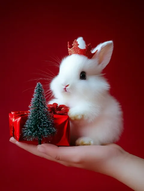 Fluffy White Rabbit Christmas Gift