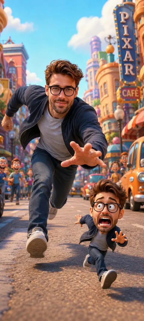 Real Boy Chases Pixar Mini-Self