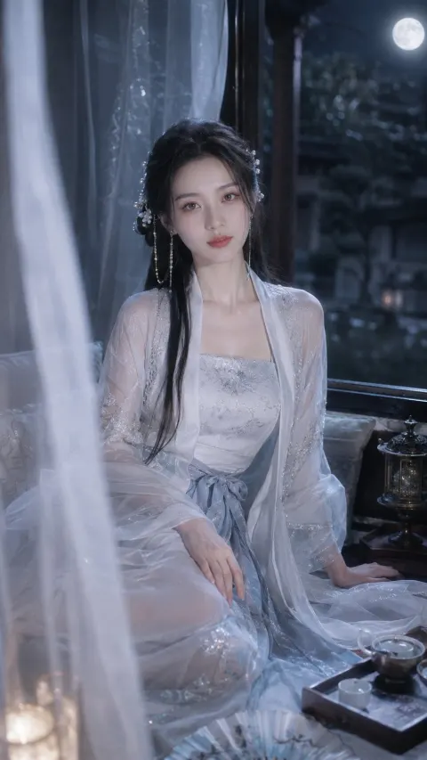 Moonlit Hanfu Beauty by Window
