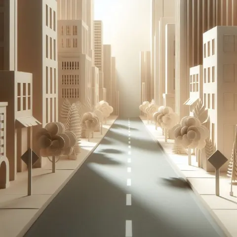Beige Paper Art Street With Minimalist Light and Shadow