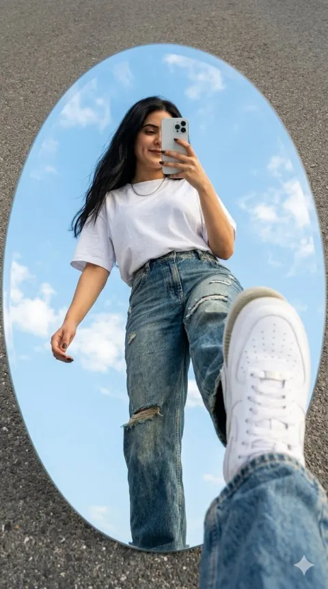 Y2K Mirror Streetwear Selfie Editorial