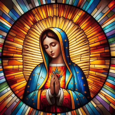 Stained Glass Our Lady of Guadalupe With Sun Rays