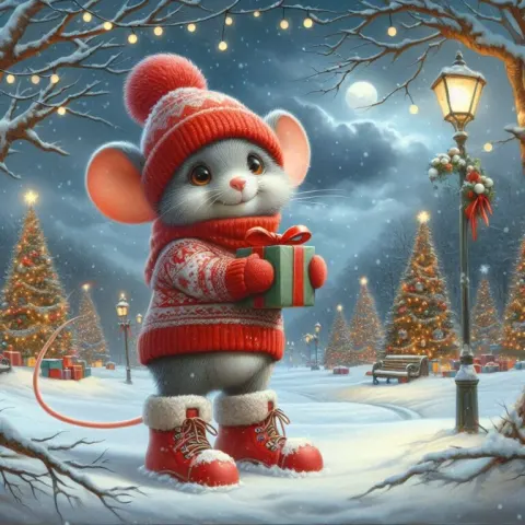 Whimsical Winter Mouse Christmas Scene