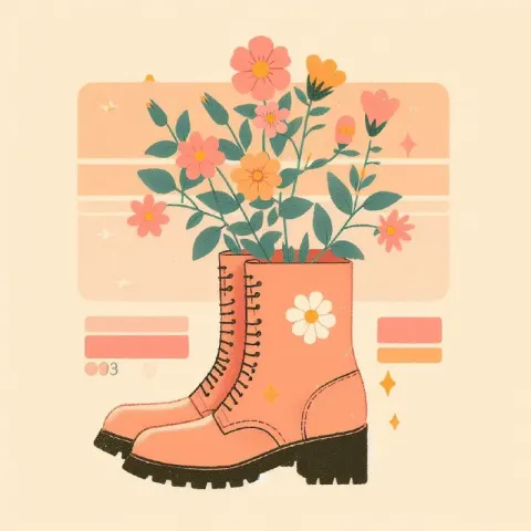 Flowers Growing From Boots Retro Kawaii Gouache Art