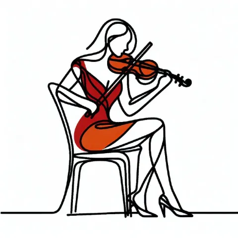 One-Line Drawing of Woman Playing Violin on Chair