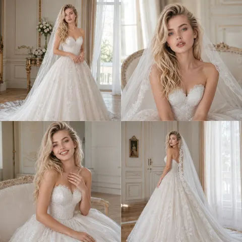 Stunning Wedding Dress Four Panel Portrait