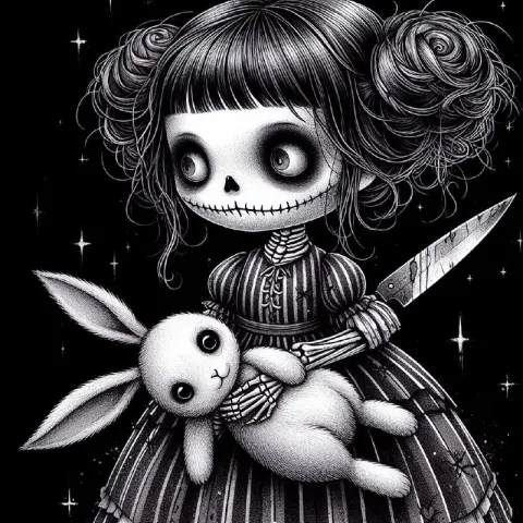 Gothic Doll Carrying Rabbit in Martin Whatson Style